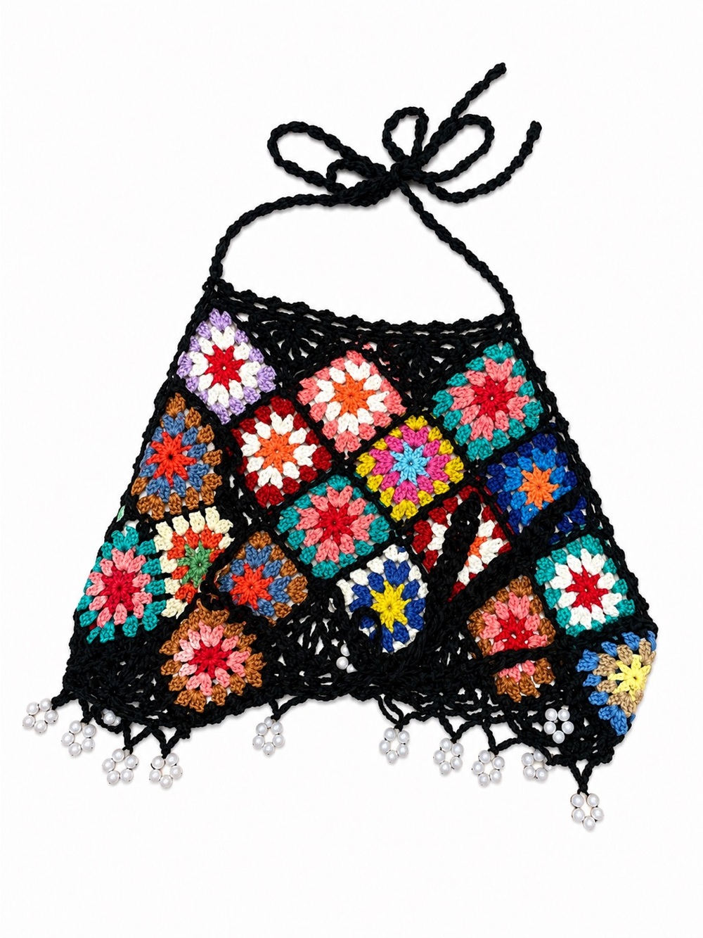NWT NEVER WORN Altar'd State Black Crochet Multicolor Floral Halter Top